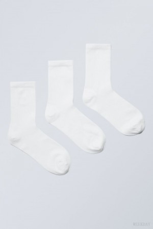 Weekday 3-pack Sportowe Socks Białe | YCEM1362