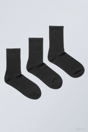 Weekday 3-pack Sportowe Socks Czarne | ZMCP7042