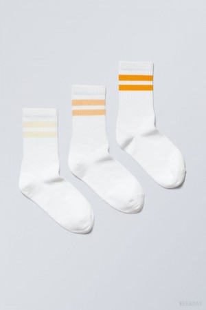 Weekday 3-pack Sportowe W Paski Socks Żółte | WHMX2580