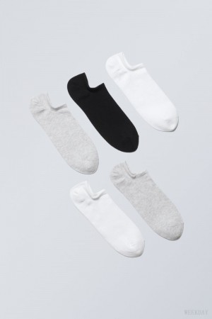 Weekday 5-pack Ankle Socks Czarne Szare Białe | PWLN0752