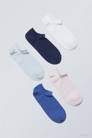Weekday 5-pack Bawełniane Trainer Socks Niebieskie | AUJY6440