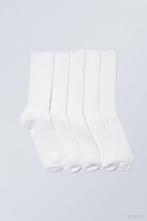 Weekday 5-pack Rib Socks Białe | QENT4429