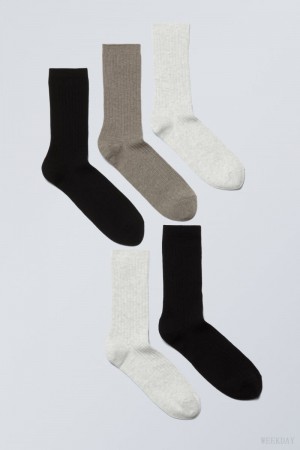 Weekday 5-pack Rib Socks Mole Mix | CVLE7221