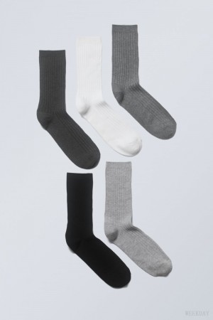 Weekday 5-pack Rib Socks Szare | ZELF9580
