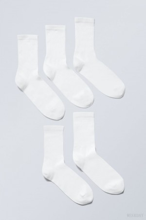 Weekday 5-pack Sportowe Socks Białe | EUSB7600