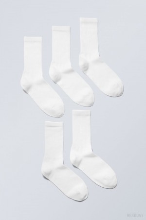 Weekday 5-pack Sportowe Socks Białe | UDNR6437