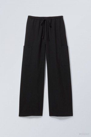 Weekday Adisa Suiting Cargo Trousers Czarne | JREY6332