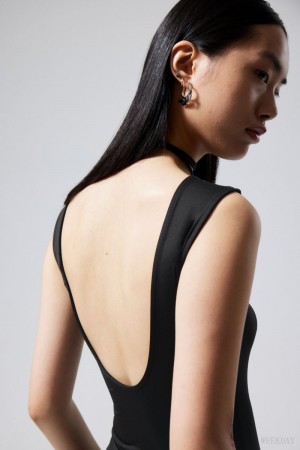 Weekday Alba Open Back Top Czarne | JWLY6485