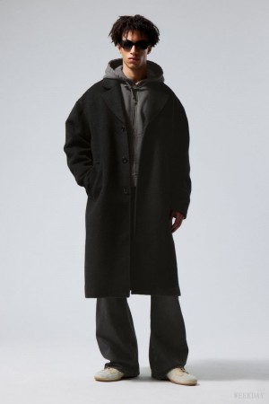 Weekday Albin Wełna Coat Czarne | YGPP3787