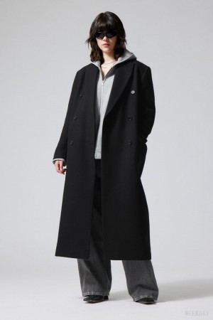 Weekday Alex Oversized Wełna Blend Coat Czarne | MPET8555