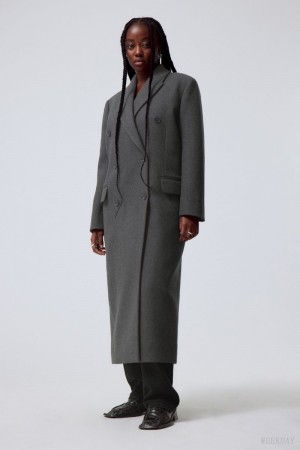Weekday Alex Oversized Wełna Blend Coat Ciemny Szare | EDZV9590