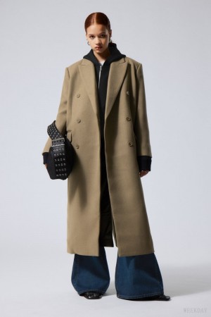 Weekday Alex Oversized Wełna Blend Coat Dusty Mole | HVSA9428