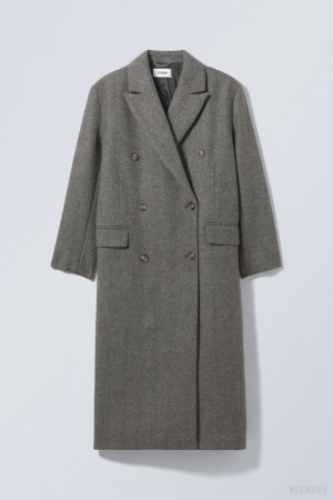 Weekday Alex Wełna Blend Coat Szare | QHQR4135