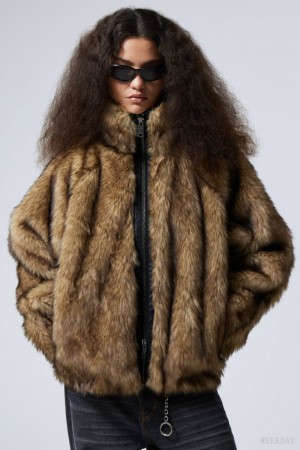 Weekday Alice Faux Fur Jacket Beżowe | HCJM2320