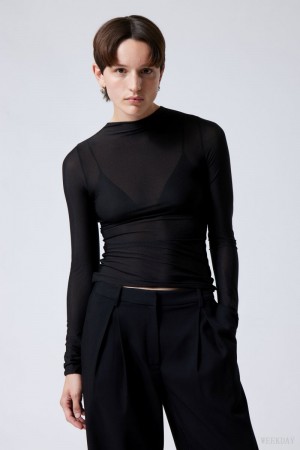 Weekday Allison Longsleeved Turtleneck Top Czarne | DJTQ0484