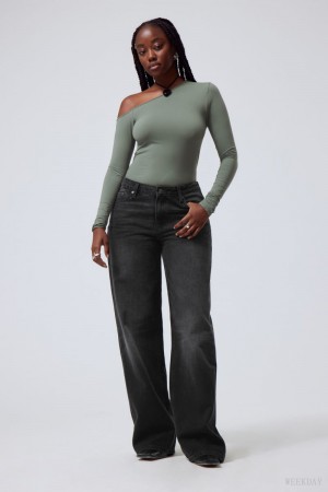 Weekday Ample Low Loose Jeans Czarne | EWFR6711