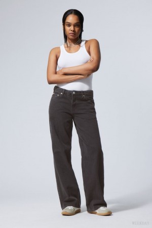 Weekday Ample Low Loose Jeans Czarne | NOAQ9499