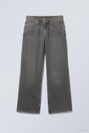Weekday Ample Low Loose Jeans Czarne | OTZA7619