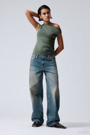 Weekday Ample Low Loose Jeans Szare Niebieskie | BUUD5613