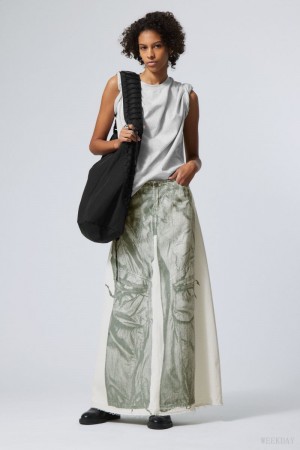Weekday Anaheim Denim Long Print Skirt Białe | YIJE6095