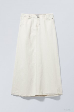 Weekday Anaheim Long Demin Skirt Białe | BFNO0029