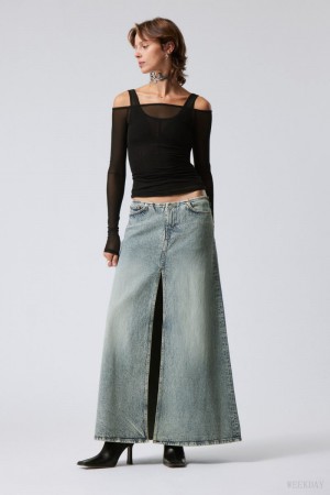 Weekday Anaheim Long Denim Skirt Niebieskie | YOLF7733