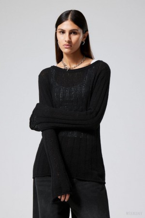 Weekday Anessa Sheer Knit Swetry Czarne | XQZC4860