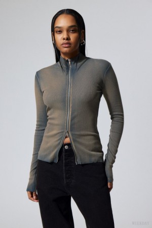 Weekday Anja Zip Turtleneck Longsleeve Top Turkusowe | ADRA1897