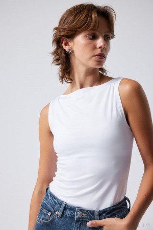 Weekday Annie Boatneck Bez Rękawów top Białe | NHEE7444