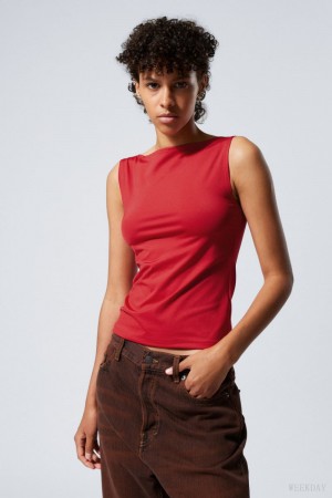 Weekday Annie Boatneck Bez Rękawów top Czerwone | OKDF4689