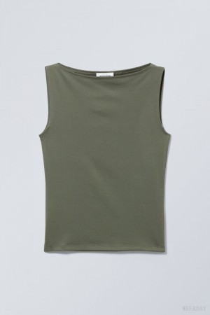 Weekday Annie Boatneck Bez Rękawów top Khaki | TSPA4512