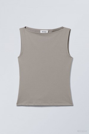 Weekday Annie Boatneck Bez Rękawów top Szare | WDZO8715