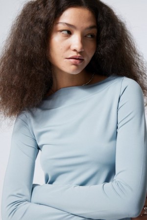 Weekday Annie Boatneck Long Sleeve Top Głęboka Niebieskie | LSQE4756