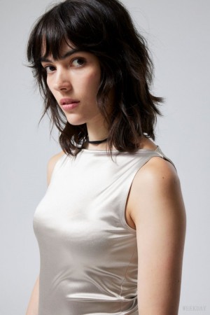 Weekday Annie Metallic Boatneck Top Głęboka Szare | OUWC8530