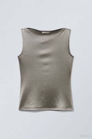 Weekday Annie Metallic Boatneck Top Szare | LKHB3168