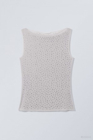 Weekday Annie Rhinestone Mesh Top Głęboka Szare | PLCM1811