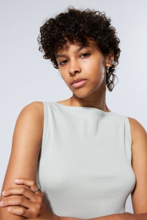 Weekday Annie Rib Boatneck Top Głęboka Szare | MQDB1597