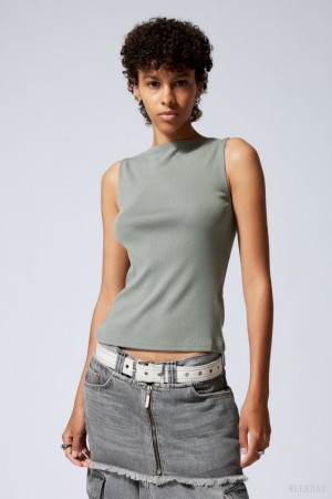 Weekday Annie Rib Boatneck Top Szare | COKY2651