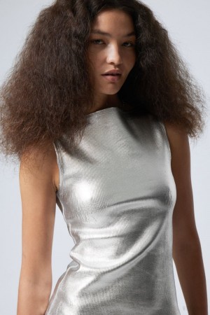 Weekday Annie Silver Boatneck Top Srebrne | BAAP8313