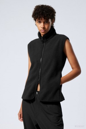 Weekday Any Fleece Vest Czarne | GCJQ3679