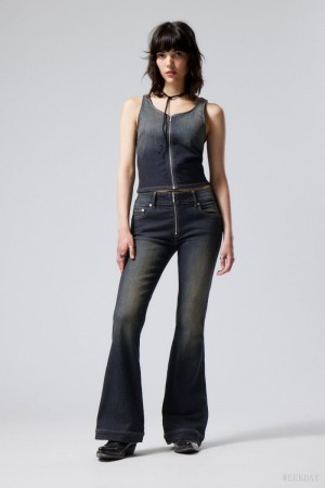 Weekday Ariel Zip Low Flared Jeans Niebieskie | KYXL7839