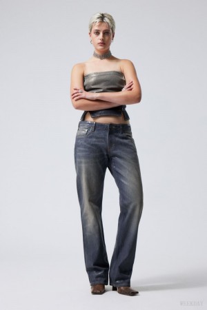 Weekday Arrow Low Coated Jeans Niebieskie | RBUQ5126