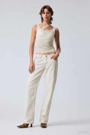 Weekday Arrow Low Prosty Jeans Białe | COTG5830