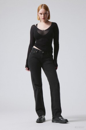 Weekday Arrow Low Prosty Jeans Czarne | IKKI7745