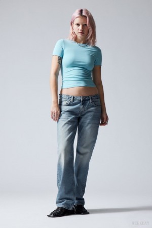Weekday Arrow Low Prosty Jeans Niebieskie | LZYF1401