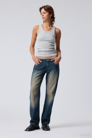 Weekday Arrow Low Prosty Jeans Niebieskie | JPAQ9437