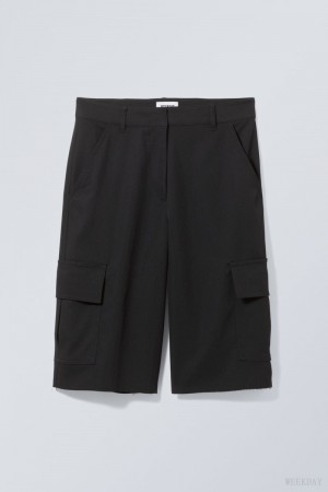 Weekday Arwen Cargo Suiting Shorts Czarne | FNHC0525