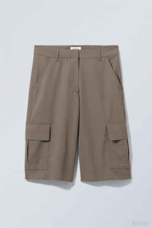 Weekday Arwen Cargo Suiting Shorts Khaki | XXAK7688