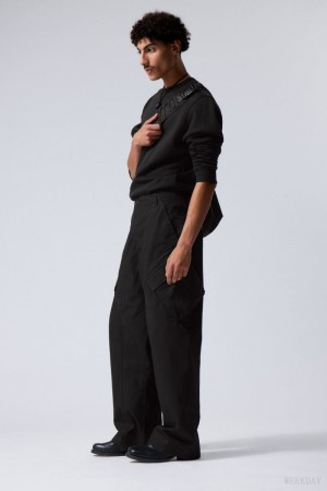 Weekday Astro Loose Asymmetric Cargo Trousers Czarne | EZMZ9705