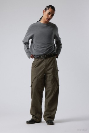Weekday Astro Loose Asymmetric Cargo Trousers Khaki Zielone | ABTD7131